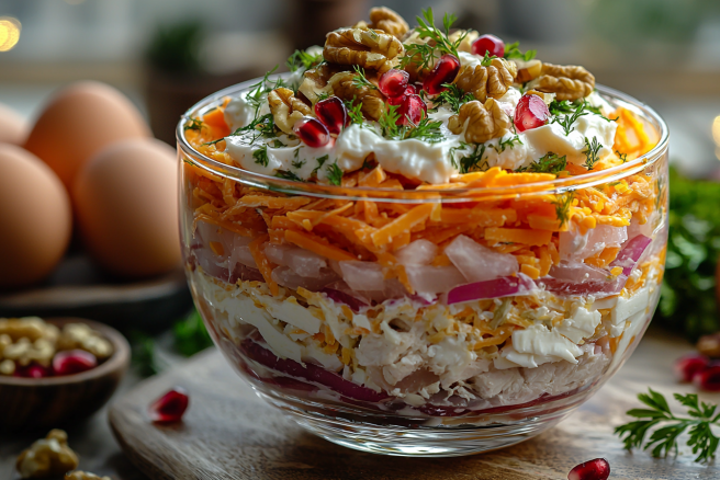 Вкусный слоеный салат: быстрый рецепт